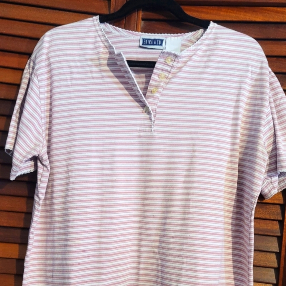 Erica &  Company crew button down pink stripe shirt. Large